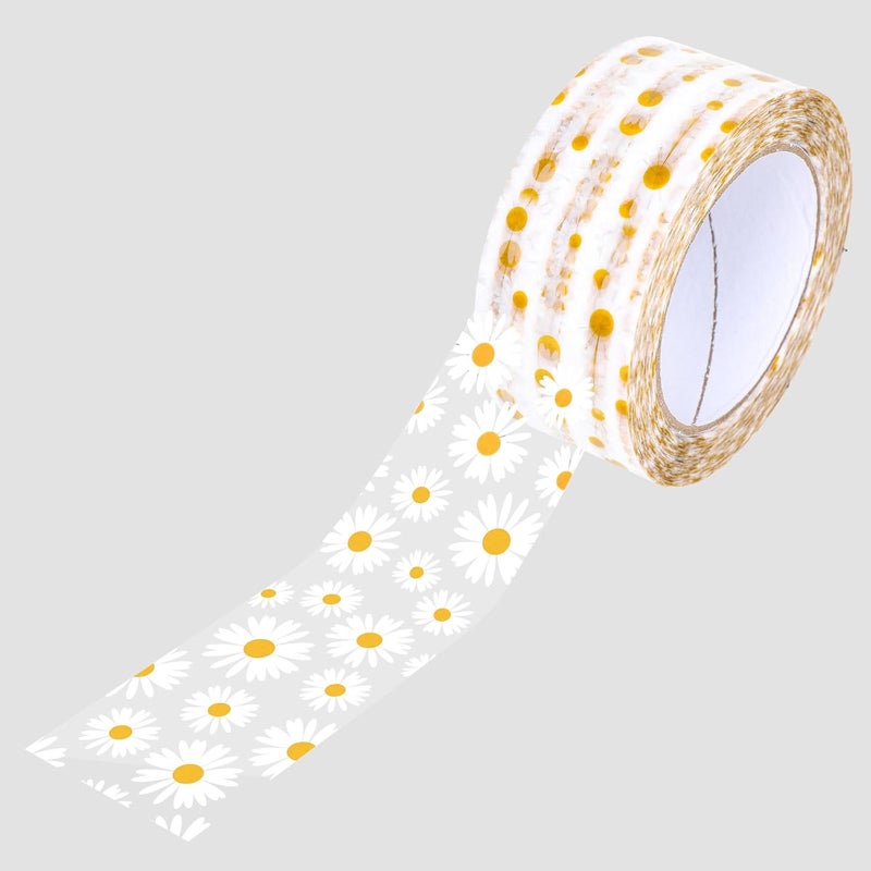 Whaline 109 Yard Groovy Daisy Packing Tape White Boho Flower Pattern Tape Waterproof Floral Shipping Tapes for Small Business DIY Crafts Box Carton Decor - Image 1